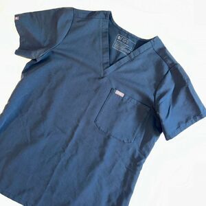 Figs Womens One Pocket V Neck Scrub Top Short Sleeve Dusty Teal Navy Color EUC